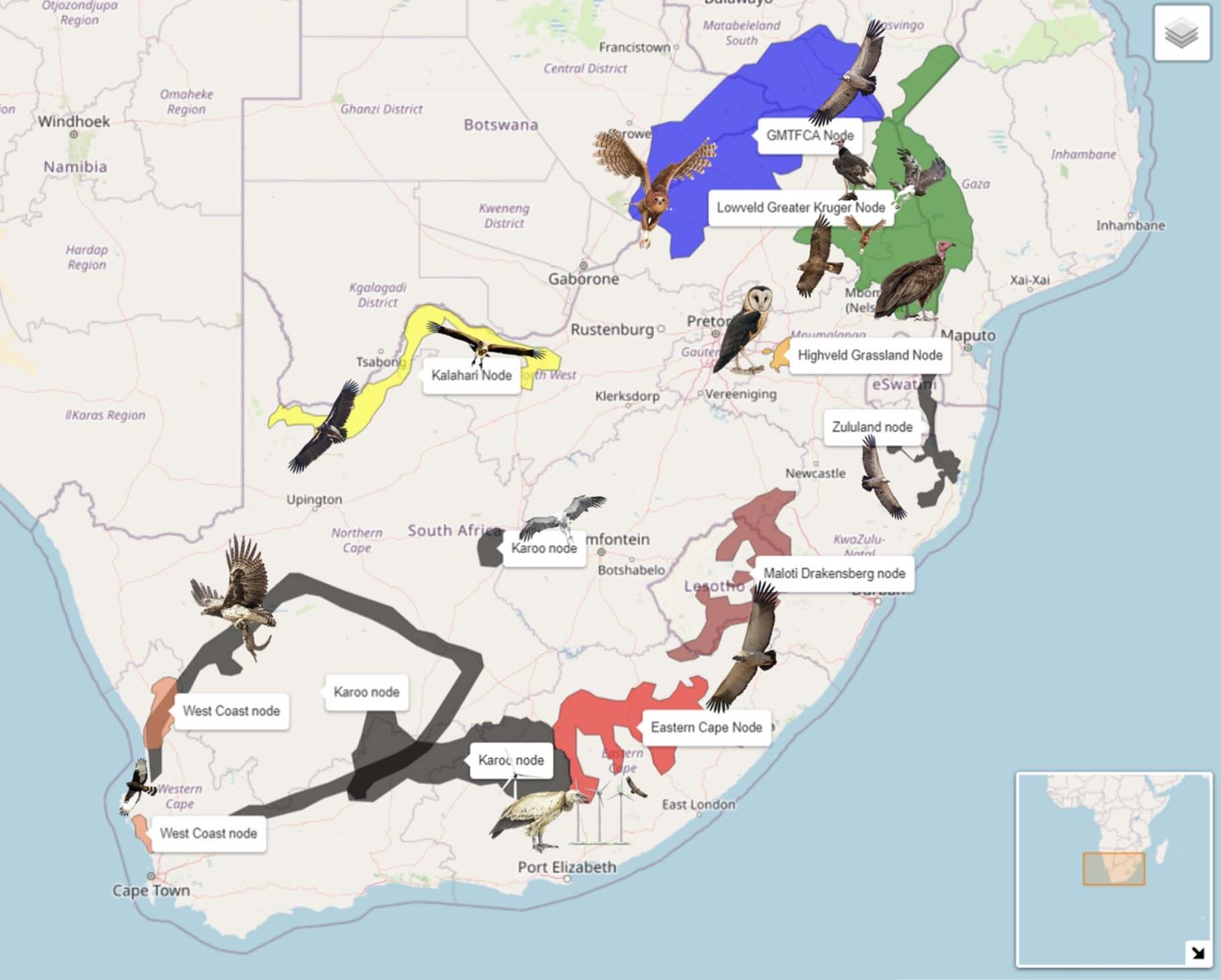 Map of vulture safe zones in South Africa