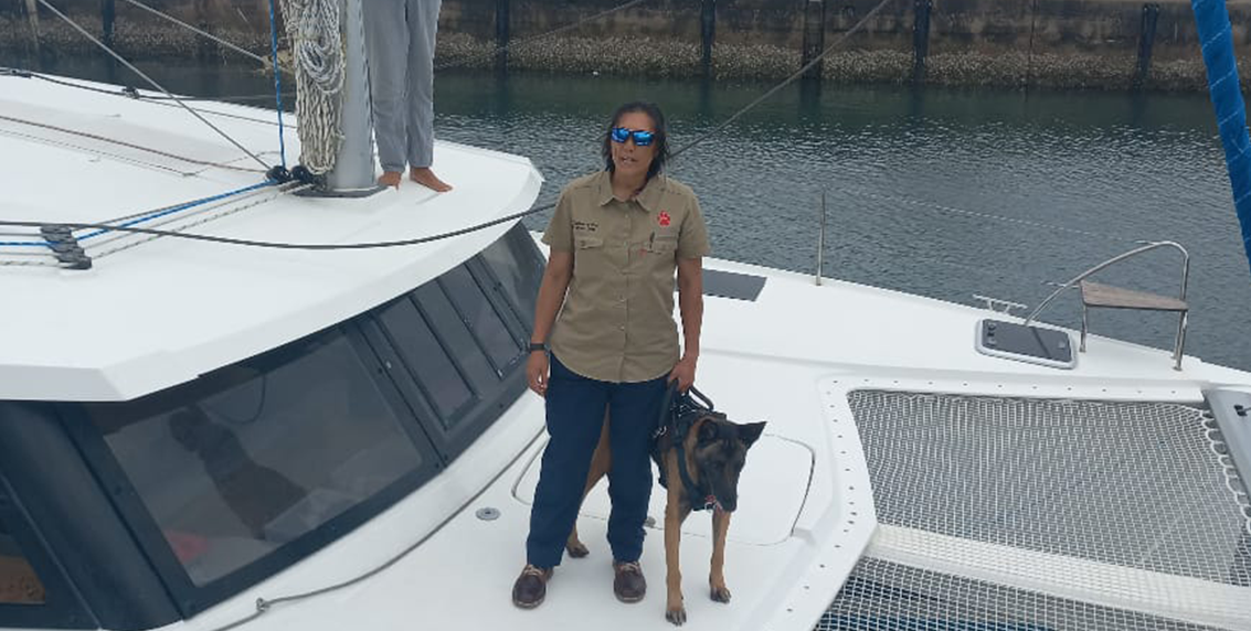 Mufassa the EWT K9 on ship inspection